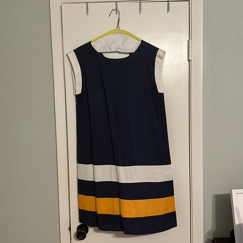 Cremieux Navy dress with white and orange, size: XS